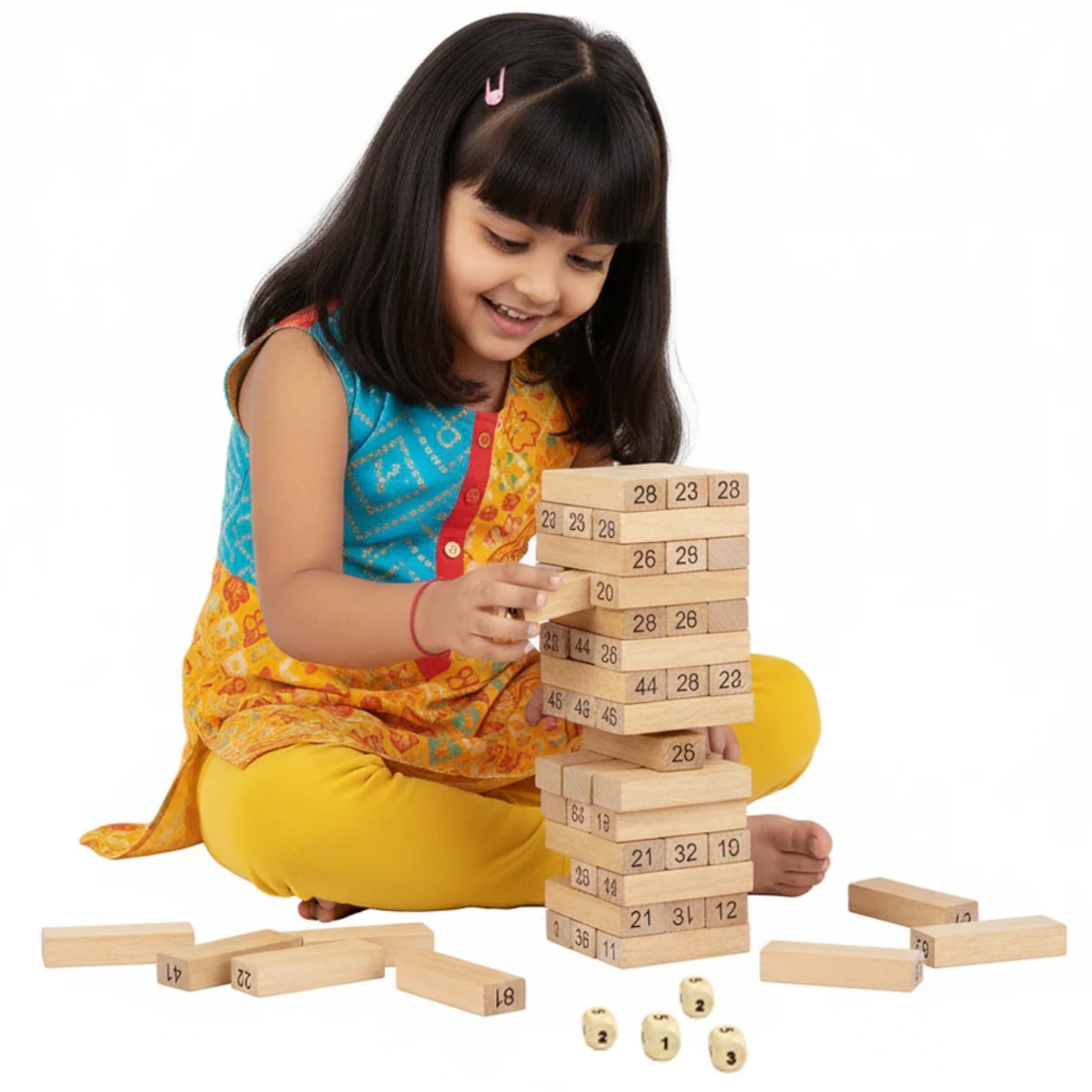 Number Tumbling Tower Game | 54 Blocks with 4 Dice