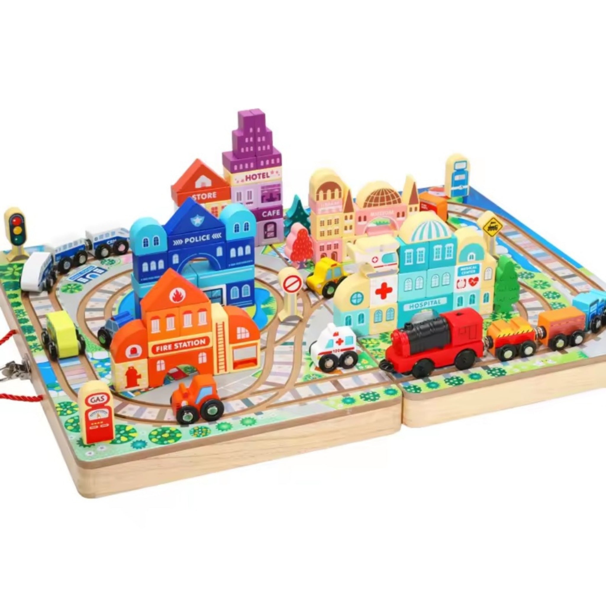 Wooden City Construction & Electric Train Set