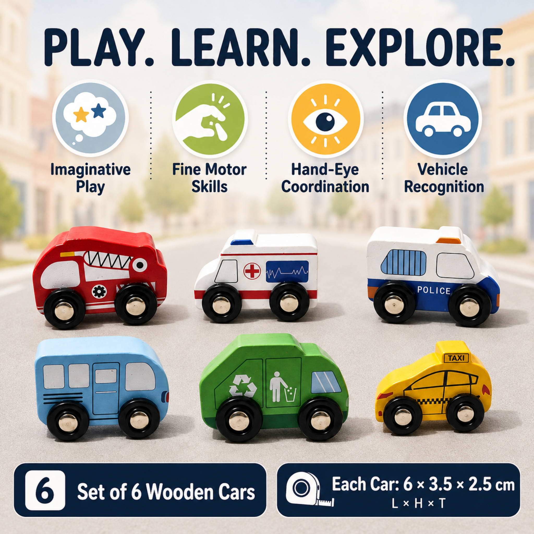 Wooden Car Set Of 6