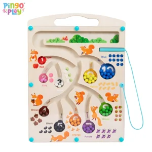 Premium Montessori Wooden Educational Magnetic Squirrel Game, Colours & Numbers Learning Toy
