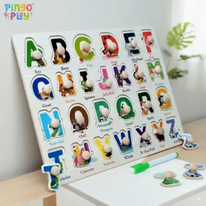 Premium Wooden Learning Knob Alphabet Puzzle with White Board