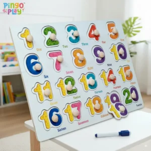 Premium Wooden Learning Knob Numbers Puzzle with White Board