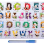 Wooden Learning Knob Alphabet Puzzle with White Board