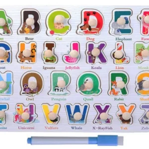 Wooden Learning Knob Alphabet Puzzle with White Board