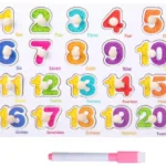 Wooden Learning Knob Numbers Puzzle with White Board