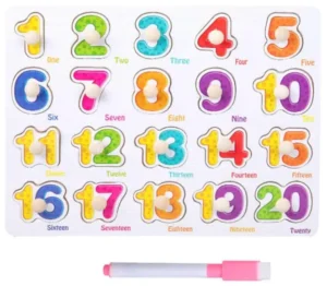 Wooden Learning Knob Numbers Puzzle with White Board