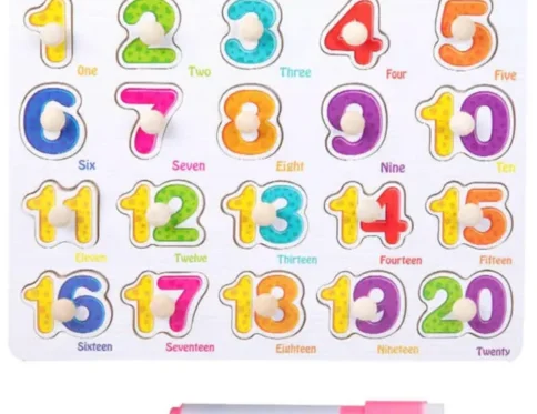 Wooden Learning Knob Numbers Puzzle with White Board