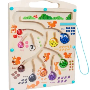Wooden Educational Magnetic Squirrel Feeding Game, Colours & Numbers Learning Toy
