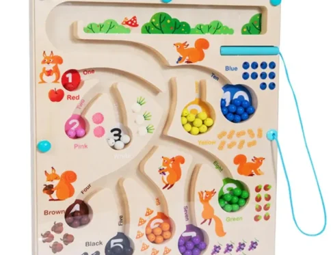 Wooden Educational Magnetic Squirrel Feeding Game, Colours & Numbers Learning Toy