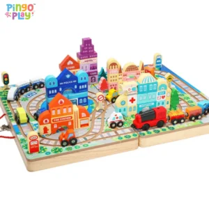 Premium Wooden City Construction & Electric Train Set