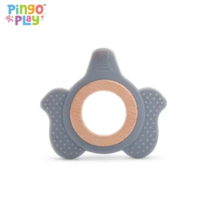 Silicone Teether With Wooden Ring Elephant