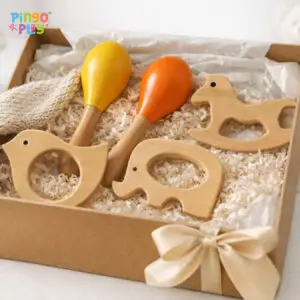 Wooden Maracas + Teether Combo For Toddlers (Set of 2)