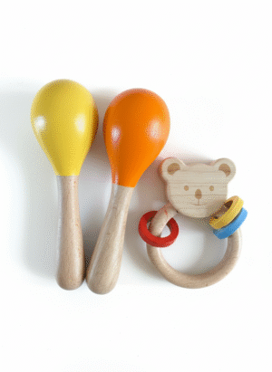 Premium Wooden Rattle & Maracas Combo | Montessori-Inspired Wooden Toys for Infants (0–2 Years)