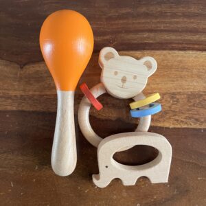 Premium Wooden Rattle, Maracas & Bird Teether Combo | Montessori-Inspired Wooden Toys for Infants (0–2 Years)