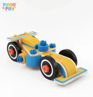 Wooden Formula 1 Car Build & Play Construction Set for 3 Year+ Kids (48 Pieces)